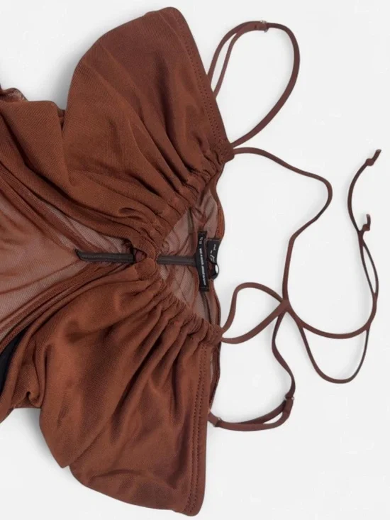 Urban Outfitters Out From Under Brown Mesh Ruched Bodysuit Cutout - Picture 3 of 4